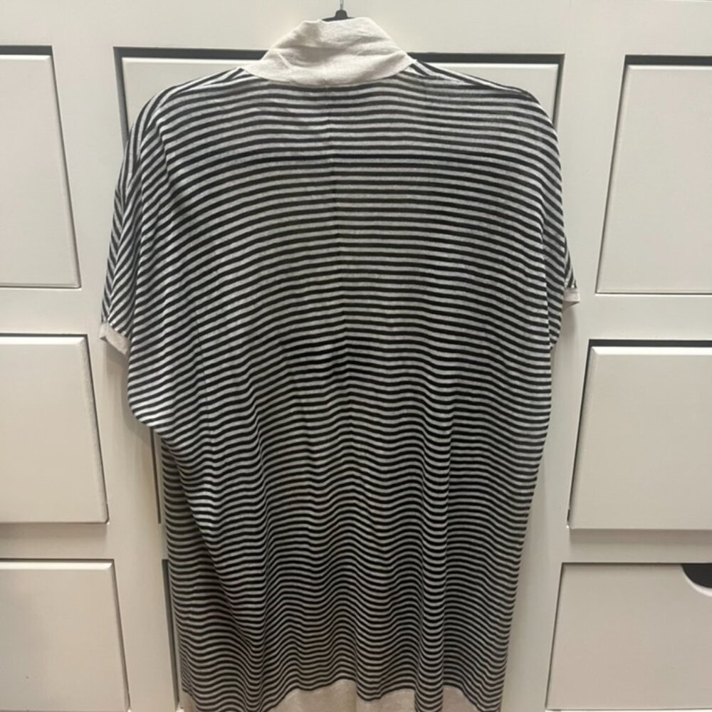 Ann Taylor LOFT Short Sleeve Drapey Black & Ivory Striped Open Sweater Small - Picture 3 of 3